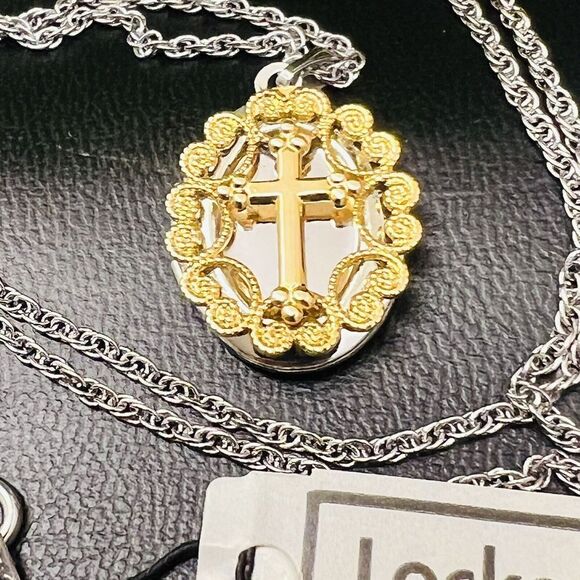 Vintage Prayer Wish Locket Silver Gold Cross Filigree Christian Made in USA - Picture 6 of 14